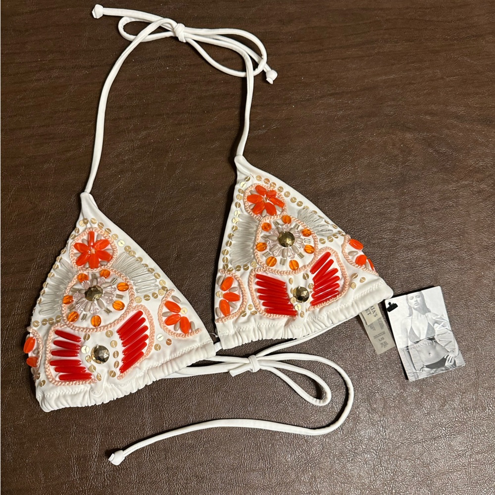 Victorias Secret Swim Beaded Halter Bikini Top. Size Large. BNWT.